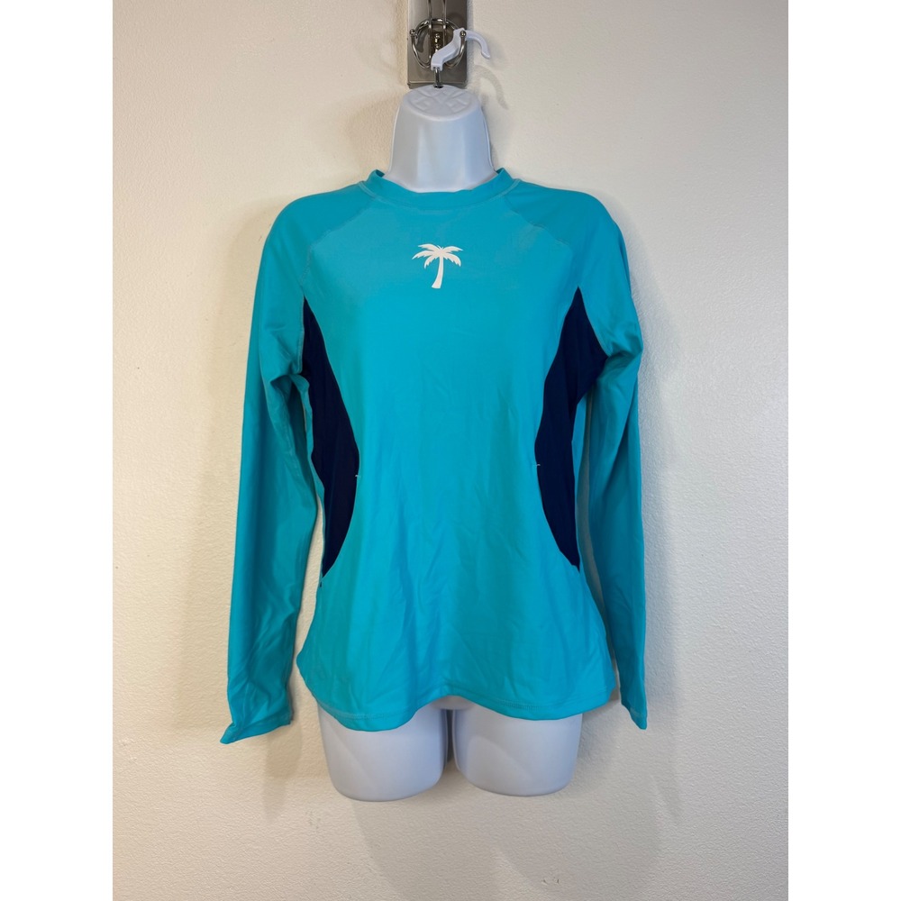 Halcurt Womens Long Sleeve Rash Guard Swim Top Built-in Bra Turquoise Blue S
